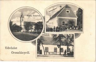 1917 Oroszlány, Evangélikus templom és iskola, szövetkezet üzlete. Art Nouveau