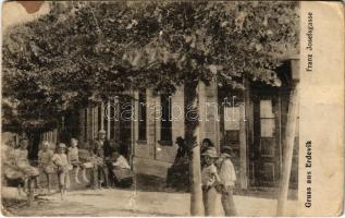 1918 Erdővég, Erdewik, Erdevik; Franz Josefsgasse / Ferenc József utca, üzlet / street view, shop (szakadás / tear)