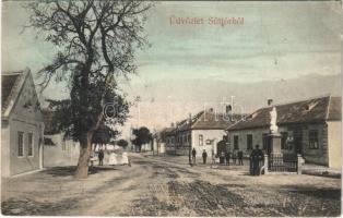 1912 Süttör (Fertőd), utca, Mária szobor, üzlet (EK)