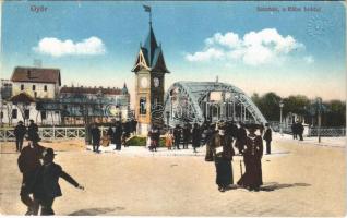 1915 Győr, színház, Rába híd, Időjelző torony barométerekkel és hőmérőkkel. Vasúti levelezőlapárusítás 21.