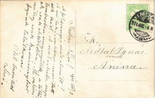 1911 Kecskemét, felállványozott épület a földrengés után, Ezen épület összes asztalos munkáit készít...