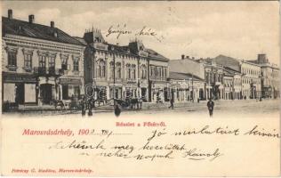 1903 Marosvásárhely, Targu Mures; Főtér, Gáspár ház, Bogolyan Bogdán, Dudutz János, Petelei Márton, Britter Vilmos, Eckwert J. és Izmael Ferenc üzlete. Petróczy G. kiadása / main square, shops