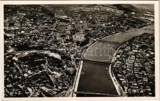 1936 Budapest, Dunai látkép, Buda, Belváros. A M. kir. Állami Térképészeti Intézet légi felvétele