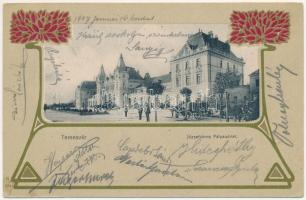 1907 Temesvár, Timisoara; Józsefvárosi pályaudvar, vasútállomás. Szecessziós litho keret / Iosefin, railway station. Art Nouveau, litho (fl)