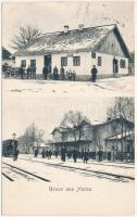 Darmanesti, Hatna (Suceava); Wirtshaus, Bahnhof / gara / railway station, restaurant, winter