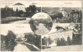 1912 Ménes, Minis; Vincellér iskola, Margit háza, Ortutay villa, Lóri lak. Bloch H. Felbusz Samu kiadása / Winemaker school, villas