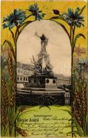 1902 Arad, Szabadság szobor, Löwy Herman és Weil Alajos üzlete. Szecessziós litho keret / Martyrs statue, shops. Art Nouveau litho frame