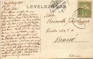 1907 Lippa, Lipova; Weszely Béla hordógyára (saját házában), hátsó udvar, faraktár, munkások magyar ...