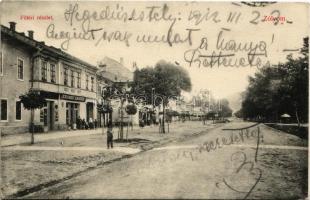 1912 Zólyom, Zvolen; Fő tér, Jeranek Sándor üzlete / main square, shops
