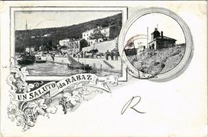 ~1899 (Vorläufer) Rabac, Rabaz, Porto Albona; Un Saluto, il Faro / port, lighthouse. Art Nouveau, floral (EK)