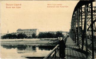 Lippa, Lipova; Maros folyó vashídja. W.L. (?) 3042. Kiadja Zeitler Lajos / Mures riverside, bridge (EK)