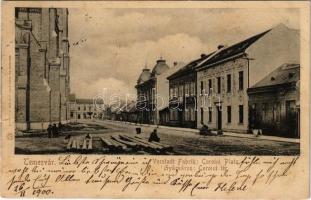 1900 Temesvár, Timisoara; Gyárváros, Coroini tér, fahasábok / Fabric, square, logs on the street (szakadás / tear)