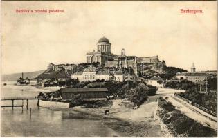 Esztergom, Bazilika a Prímási palotával, hajóállomás. Kardos Dezső kiadása (Rb)