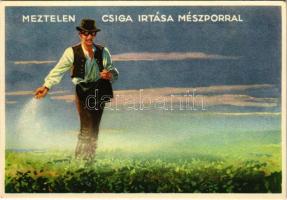 Meztelen csiga irtása mészporral / Hungarian agricultural propaganda, slug extermination with lime powder