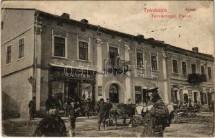 1917 Tysmenytsia, Tysmenitsia, Tysmienica; Ryenk / square, shop of S. Bernfeld, market, horse carts (EK)