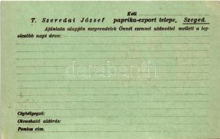 Szeredai József szegedi paprika export telep reklámlapja / Hungarian pepper export advertising card ...