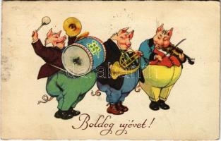 Boldog új évet! Malac zenészek / New Year greeting with pigs playing on musical instruments. L&P 1541/II