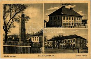 1941 Pilisvörösvár, Hősök szobra, emlékmű, Községháza, Elemi iskola. Csobánkai Antal kiadása