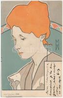 Art Nouveau lady. Verlag E. Arenz No. 520. litho s: H. Meunier (ázott / wet damage)