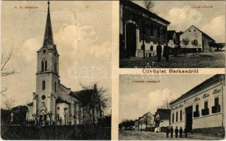 1918 Berkesd, Római katolikus templom, utca, Községi vendéglő. Schemnitz fényképész