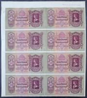 1930. 100P 8db-os vágatlan MINTA ÍV, 1943. III. 17. dátummal, látható illesztőkerettel. A bankjegyek mind 007510 sorszámmal, de sorszámkövető sorozatszámokkal E 647 - E 654 T:I- RR!/ Hungary 1930. 100 Pengő in a SPECIMEN SHEET of 8 with 1943. III. 17. date, with visible sheet edge frame. All banknotes with 007510 serial number, but with sequential series number E 647 - E 654 C:AU VERY RARE!