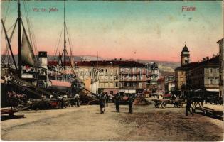 1913 Fiume, Rijeka; Via del Molo / quay, steamship, loading site (fl)