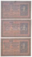 1918. 200K "A 2088" (3x) sorszámkövetők "A2088 072409 - A2088 072411", hullámos ...