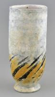 Gorka Lívia (1925-2011): Narancs-fekete váza, festett mázas kerámia, jelzett, hibátlan, m: 26 cm