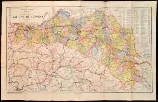 cca 1905 Mapa Galicyi i Bukowiny. Galicia és Bukovina térképe. 90x63 cm Borítóval