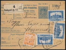 1923 Csomagszállító 175K kiegészítéssel, hátoldalán Hivatalos bélyegekkel / Parcel card with 175K fr...