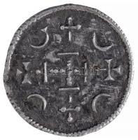 1141-1162. Denár Ag "II. Géza, hosszabb szárú kereszt" (0,19g) T:1- patina / Hungary 1141-1162. Denar Ag "Geza II, longer-stemmed cross" (0,19g) C:AU patina Huszár: 164.var, Unger I.: 86.var