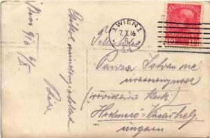 1916 Bécs, Wien, Vienna; katona autós háttér előtt / soldier in front of an automobile model. photo ...