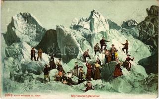 1907 Morteratschgletscher, Morteratsch Glacier; hegymászók, téli sport / winter sport, mountain climbing