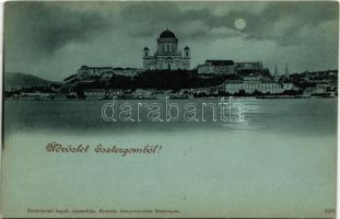 1924 Esztergom, Bazilika, Duna part, este. Esztergomi lapok nyomdája kiadása