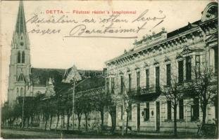 1915 Detta, Ghedu, Deta; Fő utca, templom / main street, church