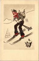 Winter sport, skiing man, humour