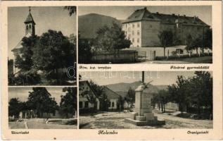 Helemba, Hellenbach, Chlaba; Fő utca, Fővárosi gyermeküdülő, templom, Országzászló / main street, children's holiday resort, church, Hungarian flag (EK)