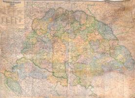 Nagy-Magyarország közigazgatási térképe, Kogutowicz Manó, vászontérképe, viseltes állapotban, 75×100 cm