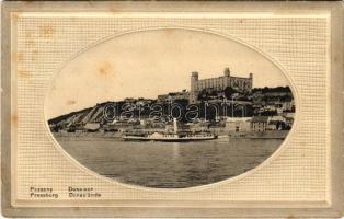 1912 Pozsony, Pressburg, Bratislava; Duna-sor, vár, gőzhajó. Kaufmann kiadása / Donaulände / Danube riverside, castle, steamship (fl)