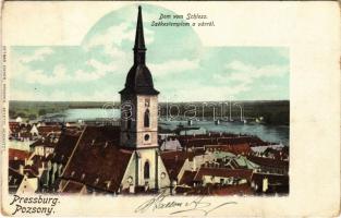 1902 Pozsony, Pressburg, Bratislava; Székestemplom a várról, híd. Ottmar Zieher / church viewed from the castle, bridge (kopott sarkak / worn corners)