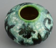 Gorka Géza (1895-1971): Zöld fekete mintás váza. Kézzel festett, repesztett mázas cserép, jelzett (L...