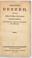 Beköszöntő beszéd. Sárospatak, 1840, Nádaskay András. Papír borításban, kis szakadással.
