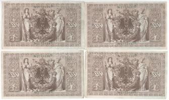 Német Birodalom 1910. 1000M (4db, 3x sorszámkövető 1x sorszámközeli) zöld pecsét T:III
German Empir...