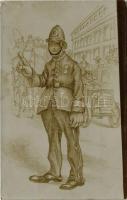 1908 Humoros grafikai montázs, rendőr arca helyén egy fotó / Humorous graphic montage, policeman face. photo (EK)