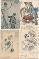 7 db RÉGI motívum képeslap: hölgyek és párok / 7 pre-1945 motive postcards: lady and couple (Simonetti, Desch, Curt Barber