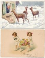 14 db RÉGI motívum képeslap: gyerek és hajó, litho, Feiertag / 14 pre-1945 motive postcards: child, ...