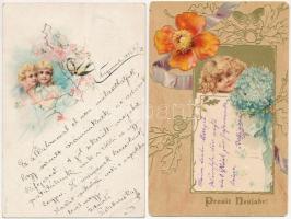 12 db RÉGI motívum képeslap: gyerek, katonai, litho, dombornyomott / 12 pre-1945 motive postcards: children, military, litho, embossed