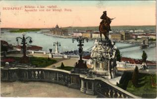 1912 Budapest I. Kilátás a Királyi várból, Savoyai Jenő herceg lovasszobra, Lánchíd