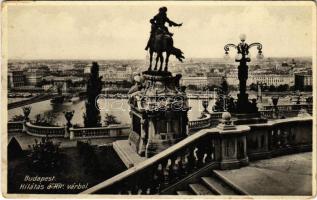 Budapest I. Kilátás a Királyi várból, Savoyai Jenő herceg lovasszobra, Lánchíd (EK)