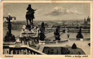 Budapest I. Kilátás a Királyi várból, Savoyai Jenő herceg lovasszobra, Lánchíd (EK)